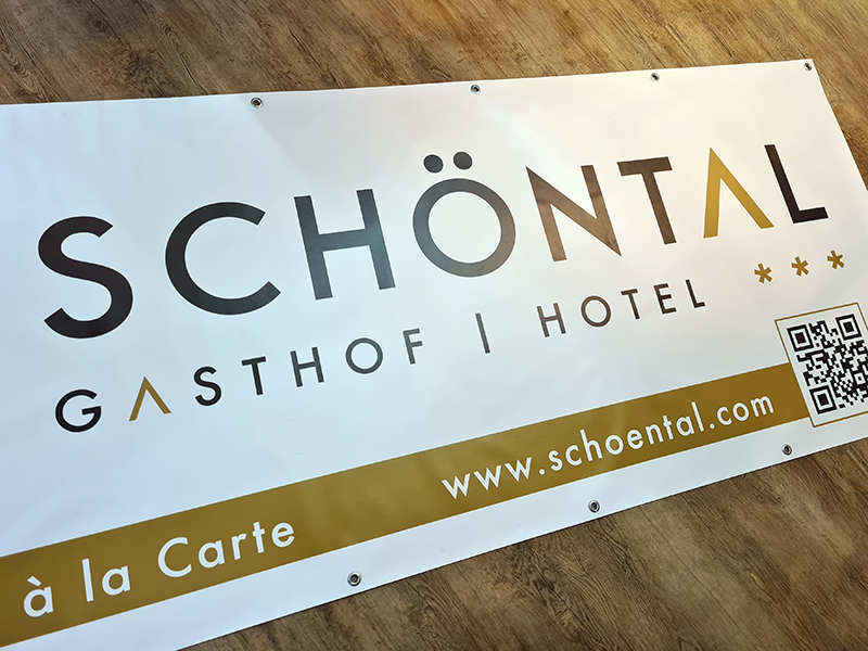 Geöstes Transparent und Logodesign für Gasthof Hotel Schöntal