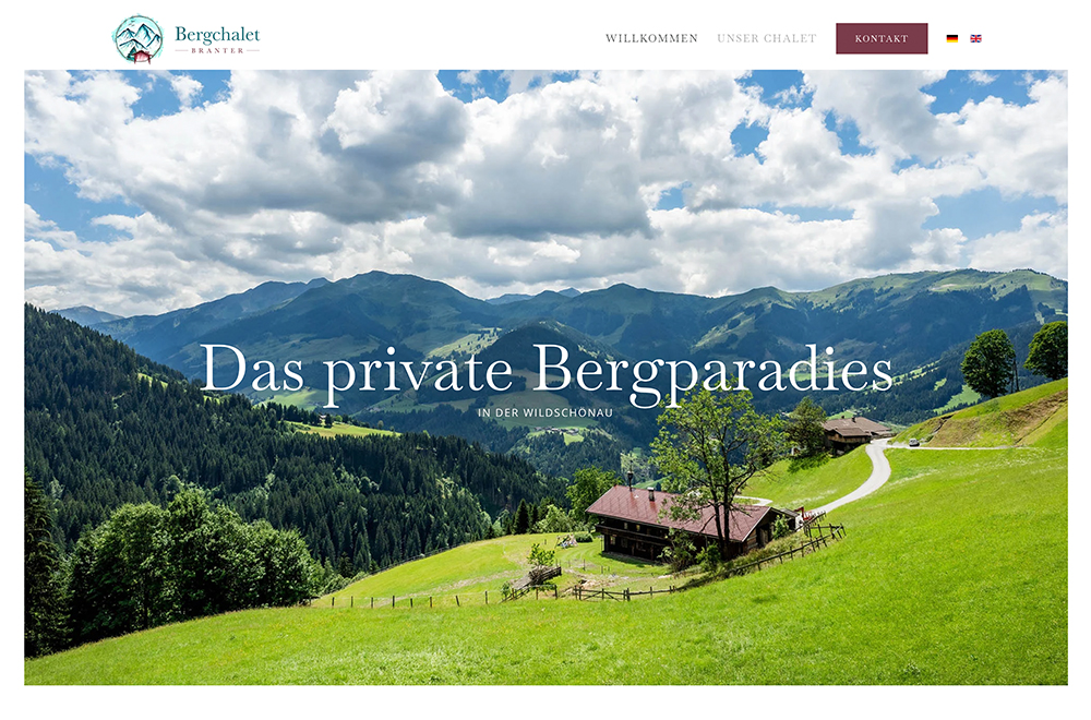 Startseite der Website vom Bergchalet Branter
