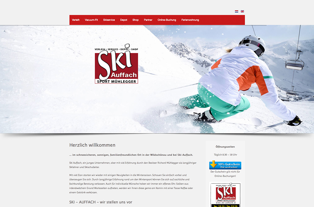 Startseite der Website von Ski Auffach