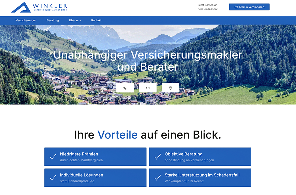 Startseite der Website von Winkler Versicherungsmakler