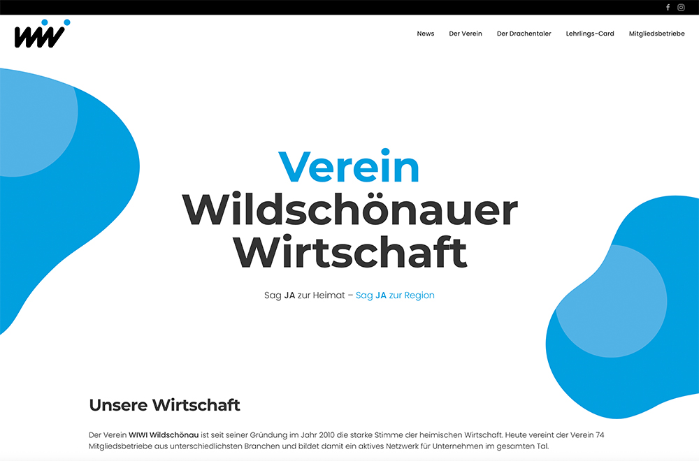 Startseite der Website vom Verein Wildschönauer Wirtschaft